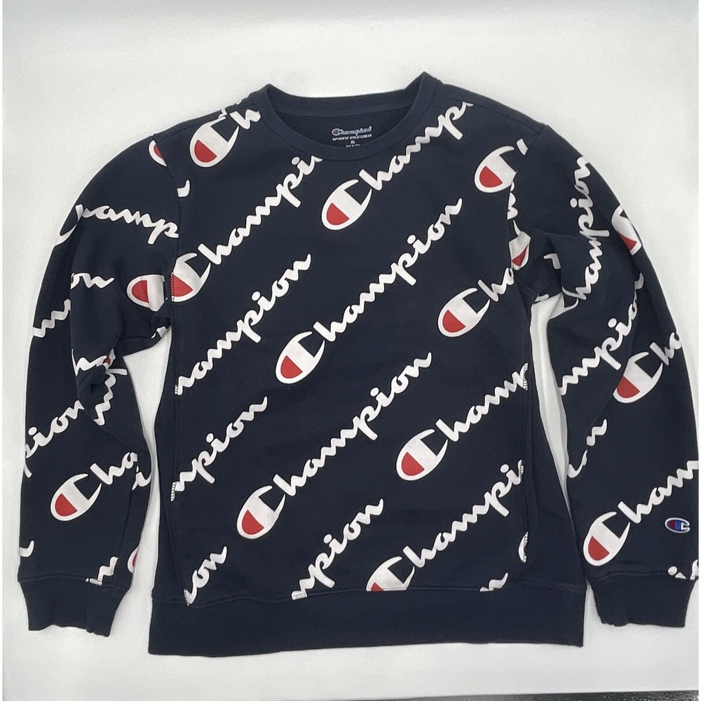 Vintage Champion Reverse Weave Logo Sweatshirt All Over Print Size XL #C232